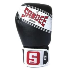 Sandee Sport Synthetic Leather Boxing Glove – Black/White -Boxing Shop blackfrontsandee 2
