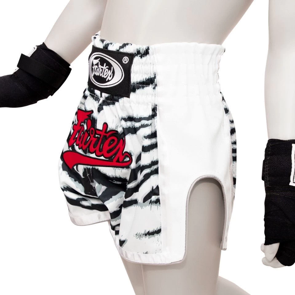 BSK2103 Fairtex Kids Muay Thai Shorts White Tiger 2 BSK2103 Fairtex Kids Muay Thai Shorts White Tiger - Image 2