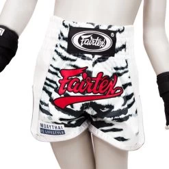BSK2103 Fairtex Kids Muay Thai Shorts White Tiger