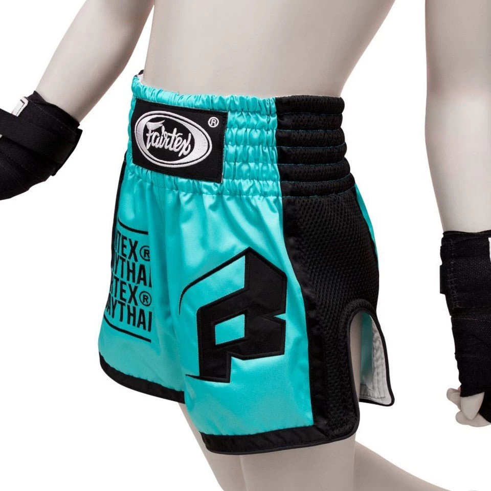 BSK2107 Fairtex Kids Muay Thai Shorts Turquoise 2 BSK2107 Fairtex Kids Muay Thai Shorts Turquoise - Image 2