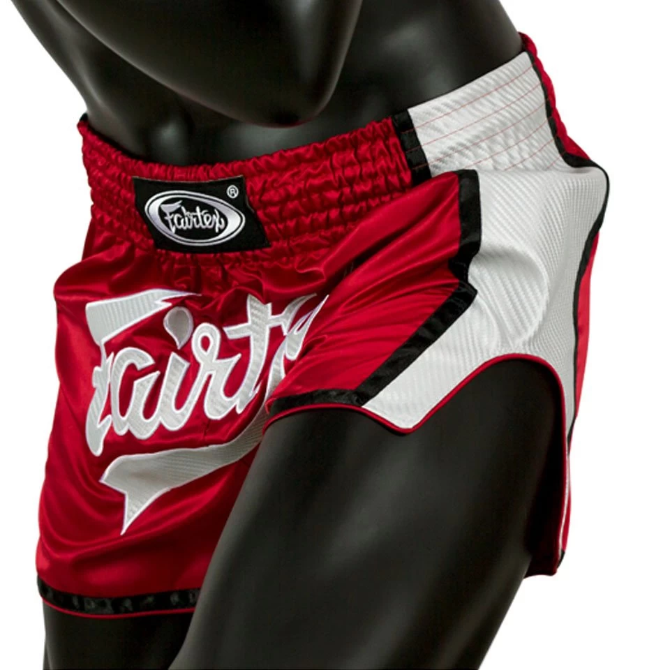 Fairtex BS1704 Slim Cut Muay Thai Shorts - Red/White 3 Fairtex BS1704 Slim Cut Muay Thai Shorts - Red/White - Image 3