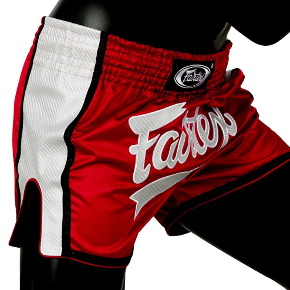 Fairtex BS1704 Slim Cut Muay Thai Shorts - Red/White 2 Fairtex BS1704 Slim Cut Muay Thai Shorts - Red/White - Image 2