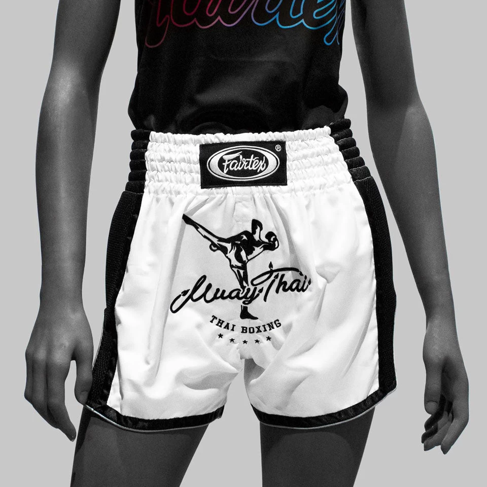 Fairtex BS1707 Slim Cut Muay Thai Shorts - White 2 Fairtex BS1707 Slim Cut Muay Thai Shorts - White - Image 2
