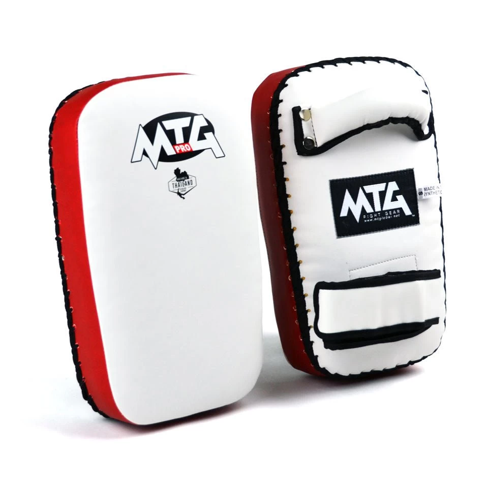 KPS2 MTG Pro White-Red Synthetic Thai Kick Pads 5 KPS2 MTG Pro White-Red Synthetic Thai Kick Pads - Image 5