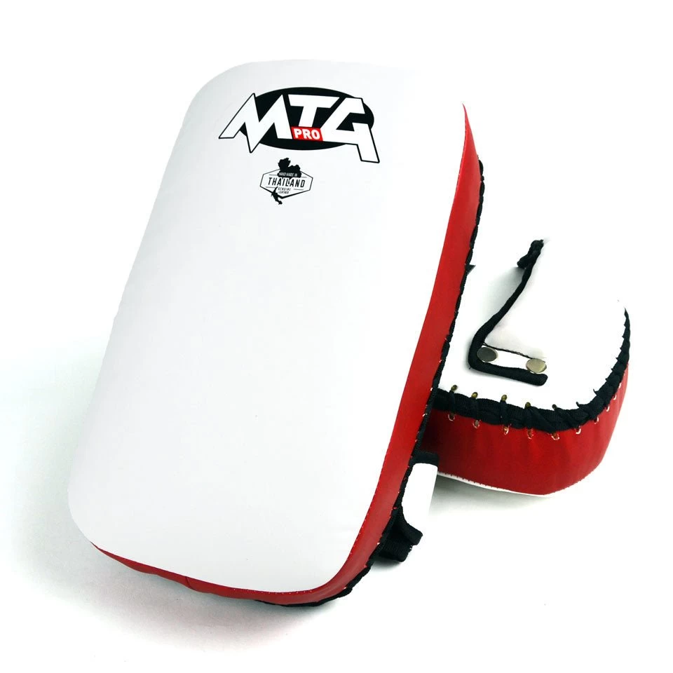 KPS2 MTG Pro White-Red Synthetic Thai Kick Pads 1 KPS2 MTG Pro White-Red Synthetic Thai Kick Pads