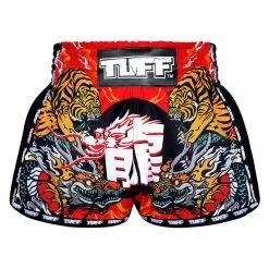 MRS204 TUFF Muay Thai Shorts Retro Style Red Chinese Dragon And Tiger