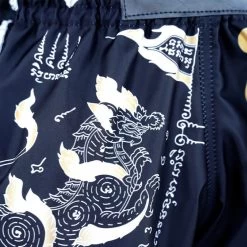 MRS206 TUFF Muay Thai Shorts Retro Style Black Singha Yantra With War Flag -Boxing Shop mrs206 tuff muay thai shorts retro style black singha yantra with war flag 749975