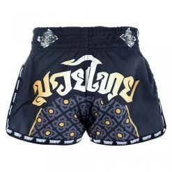 MRS206 TUFF Muay Thai Shorts Retro Style Black Singha Yantra With War Flag -Boxing Shop mrs206 tuff muay thai shorts retro style black singha yantra with war flag 786335