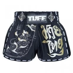 MRS206 TUFF Muay Thai Shorts Retro Style Black Singha Yantra With War Flag
