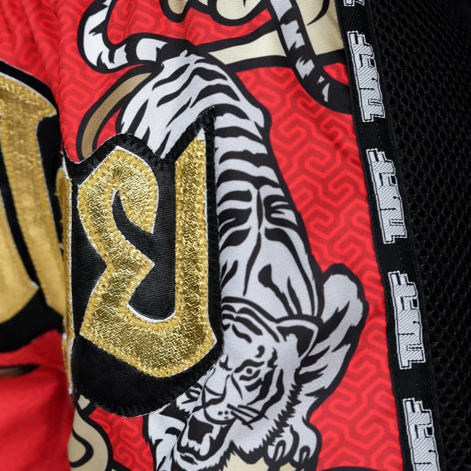 MRS301 TUFF Muay Thai Shorts Retro Style Red Double Tiger With Gold Text 5 MRS301 TUFF Muay Thai Shorts Retro Style Red Double Tiger With Gold Text - Image 5