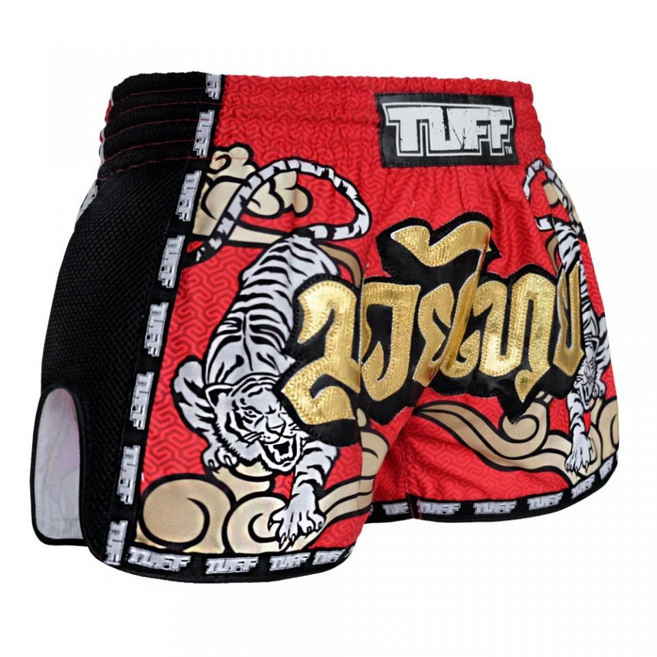 MRS301 TUFF Muay Thai Shorts Retro Style Red Double Tiger With Gold Text 4 MRS301 TUFF Muay Thai Shorts Retro Style Red Double Tiger With Gold Text - Image 4