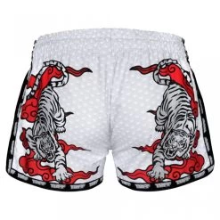 MRS301 TUFF Muay Thai Shorts Retro Style White Double Tiger With Red Text -Boxing Shop mrs301 tuff muay thai shorts retro style white double tiger with red text 169694