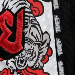 MRS301 TUFF Muay Thai Shorts Retro Style White Double Tiger With Red Text -Boxing Shop mrs301 tuff muay thai shorts retro style white double tiger with red text 636970