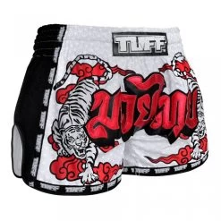 MRS301 TUFF Muay Thai Shorts Retro Style White Double Tiger With Red Text -Boxing Shop mrs301 tuff muay thai shorts retro style white double tiger with red text 964193