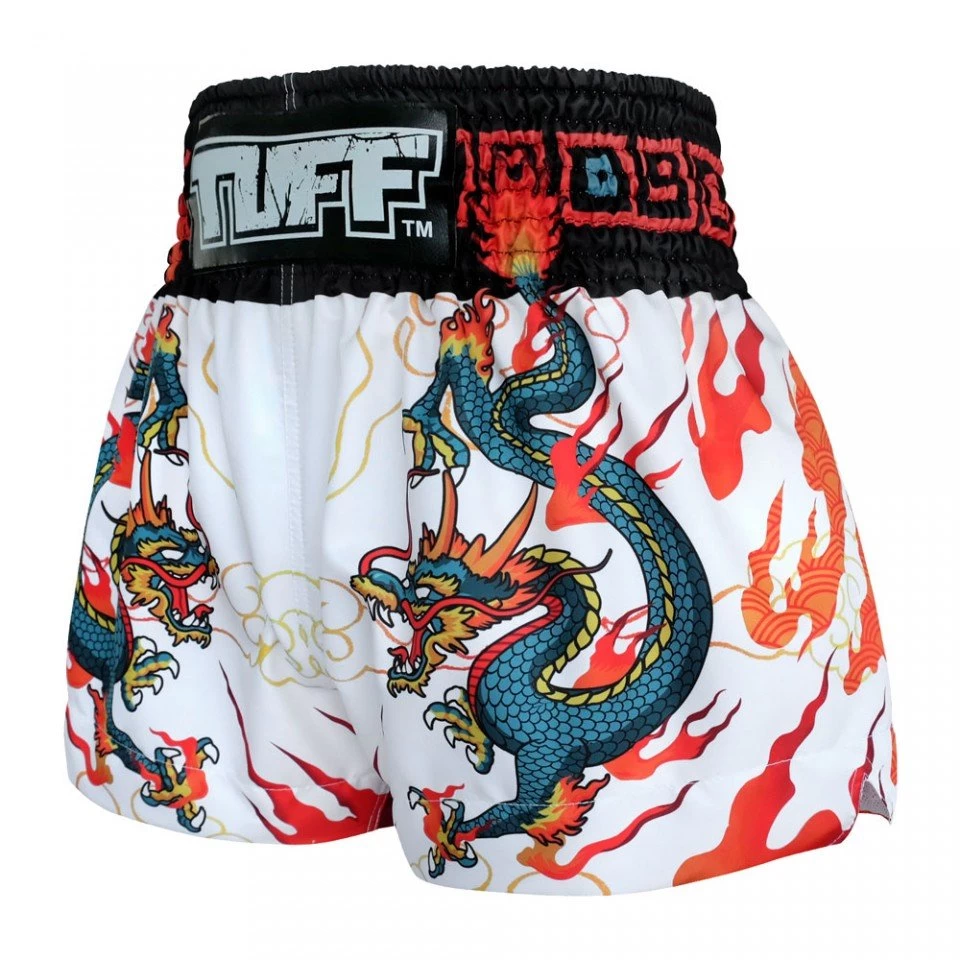 MS622 TUFF Muay Thai Shorts White With Blue Dragon 2 MS622 TUFF Muay Thai Shorts White With Blue Dragon - Image 2