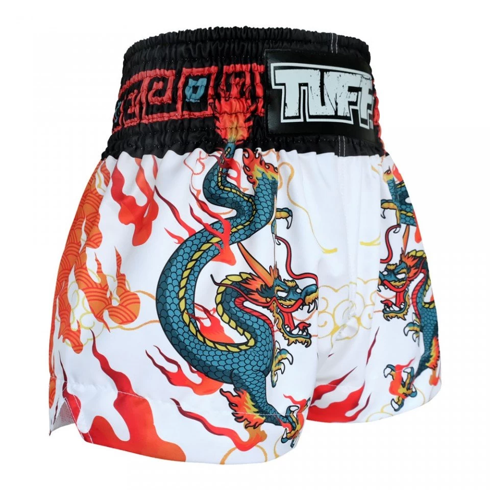 MS622 TUFF Muay Thai Shorts White With Blue Dragon 4 MS622 TUFF Muay Thai Shorts White With Blue Dragon - Image 4