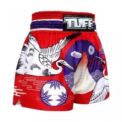 MS639 TUFF Muay Thai Shorts Red Japanese Drawing Crane Birds -Boxing Shop ms639 tuff muay thai shorts red japanese drawing crane birds 394172