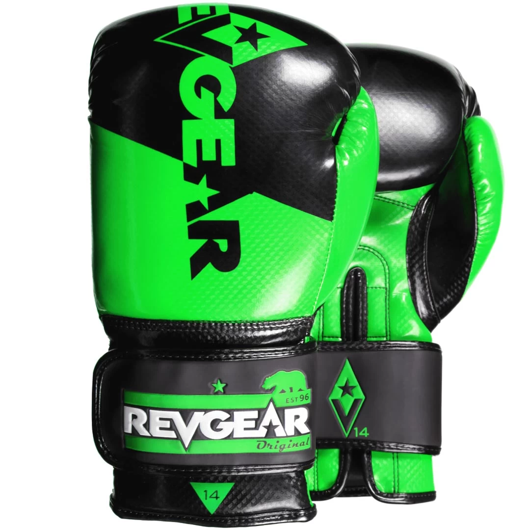 Revgear Pinnacle Boxing Gloves- Black Green 1 Revgear Pinnacle Boxing Gloves- Black Green