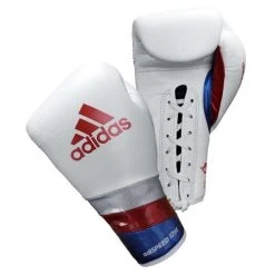Adidas AdiSpeed Lace Up Boxing Gloves – White/Red/Blue