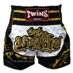 TBS-DR3 Twins White-Black Dragon Muay Thai Shorts