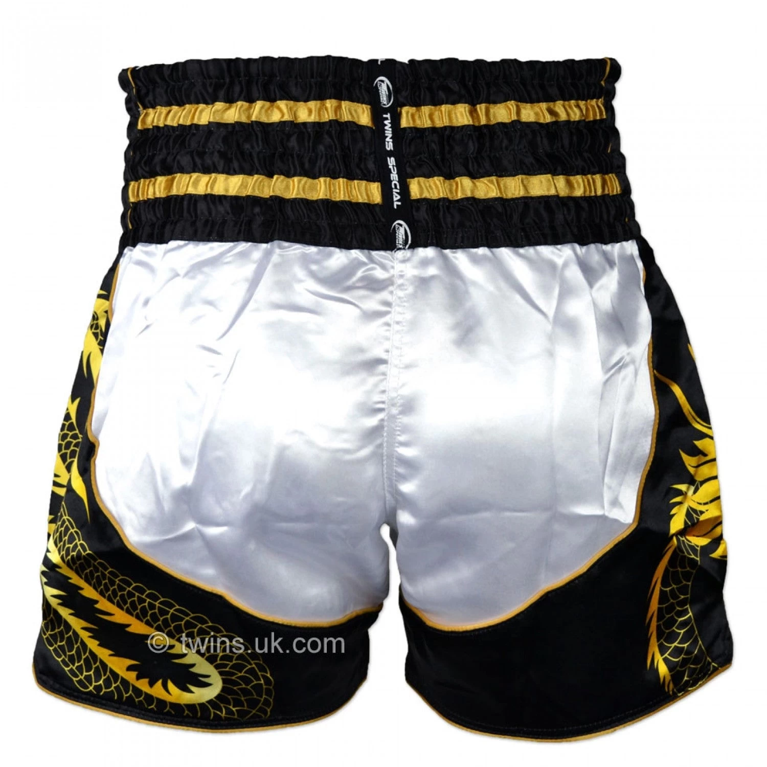 TBS-DR3 Twins White-Black Dragon Muay Thai Shorts 3 TBS-DR3 Twins White-Black Dragon Muay Thai Shorts - Image 3